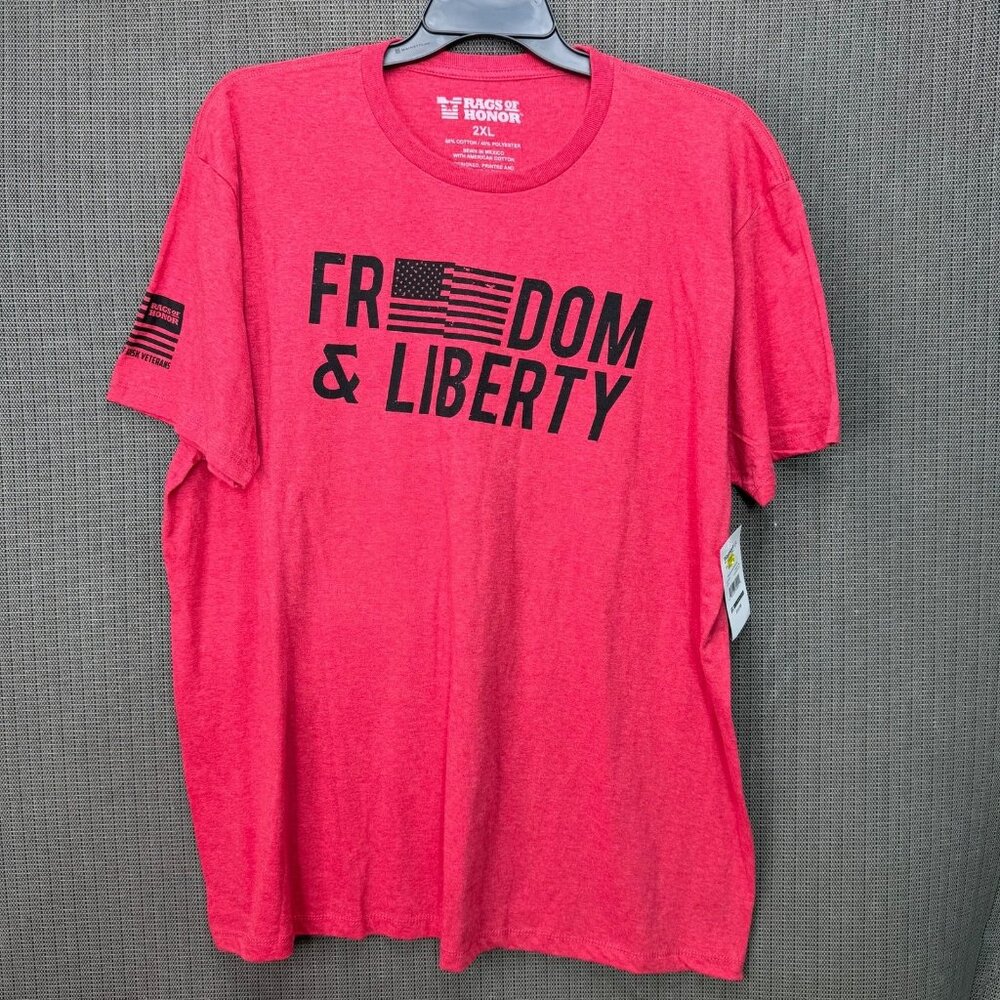 Rags Of Honor Unisex 2XL Red Freedom & Liberty Graphic T-Shirt Veteran Support